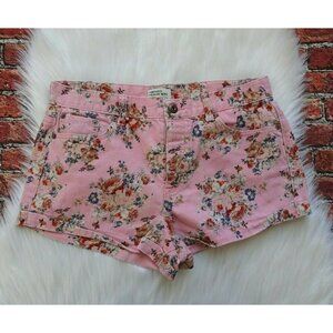 💰3/$25 Forever 21 Women's Floral Denim Jean Shorts Button Fly Pink Festival 30